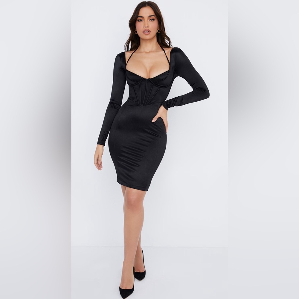 House of CB GRAZIA BLACK DISCO SATIN CORSET DRESS